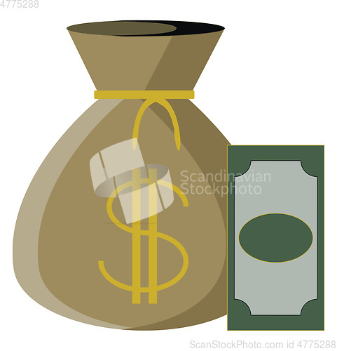 Image of Pouch and cash with dollar sign vector or color illustration