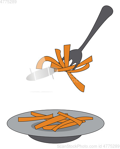 Image of French fries on a plate and on a fork vector illustration on whi