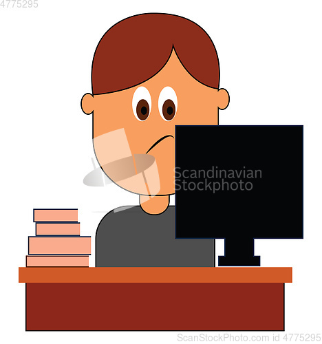 Image of Clipart of an officer at work before laptop vector or color illu