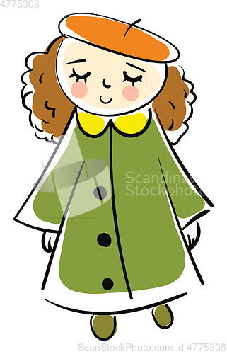 Image of Smiling girl in an orange beret and green coat vector illustrati