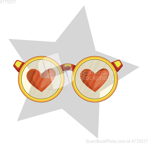 Image of Golden eye glasses with red hearts in a light grey star vector i
