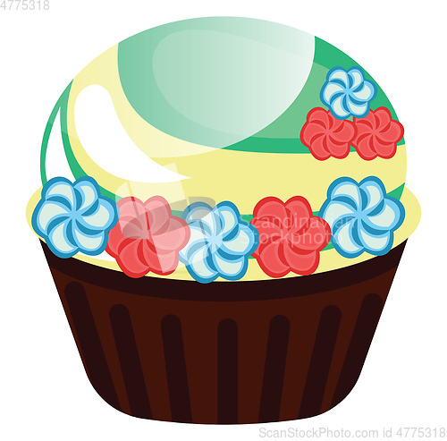 Image of Chcolate cupcake with flower decorationillustration vector on wh