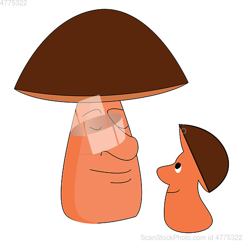 Image of Cute dad and son mushrooms smiling vector or color illustration