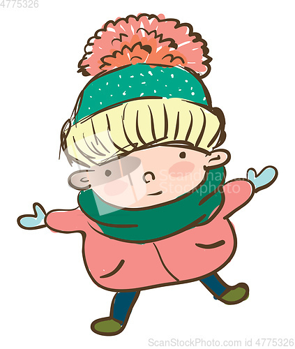 Image of Boy enjoying winter weather vector or color illustration