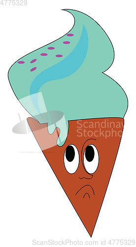Image of Sad blue cone ice cream vector illustration on white background 