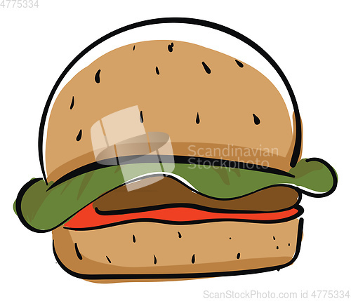 Image of A big brown chicken burger vector or color illustration
