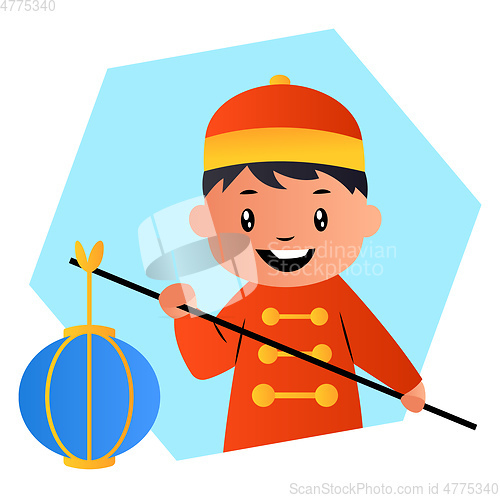 Image of Cute cartoon chinese boy vector illustartion on background