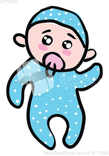 Image of Cartoon baby in blue suit vector illustartion on white backgroun