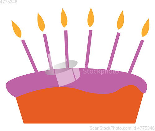 Image of A purple fondant cake with candles vector or color illustration