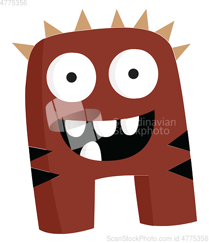 Image of Dark brown stripped excited monster vector or color illustration