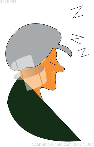 Image of An old woman in green dress is sleeping vector color drawing or 