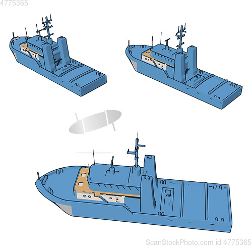 Image of Simple cartoon of three blue navy battle ships vector illustrati