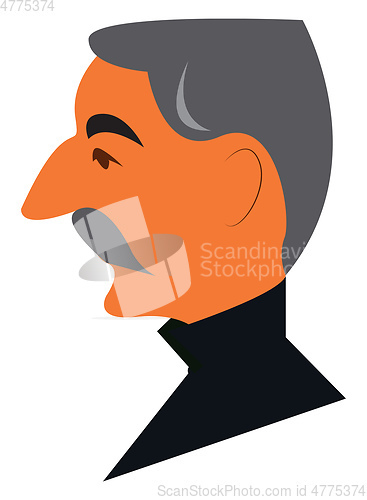 Image of Side view of a man\'s face with grey mustache and hair wearing a 