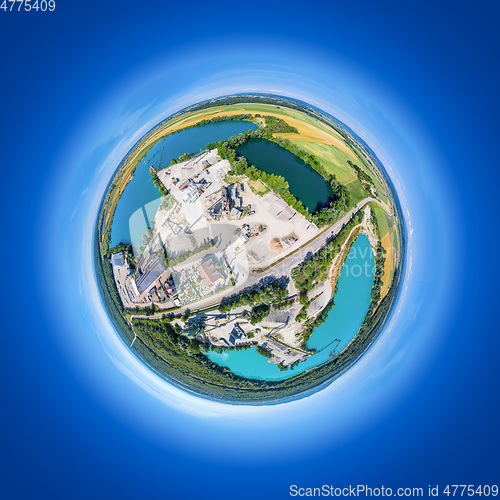 Image of little planet of lakes at the Rhine valley south Germany