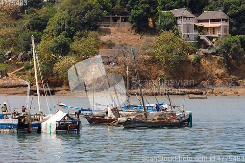 Image of fishing sail boats in port of Nosy Be, Madagascar