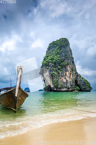 Image of Long tail boat on Phra Nang Beach, Krabi, Thailand