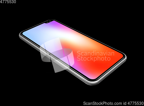 Image of All-screen colorful smartphone mockup isolated on black. 3D rend