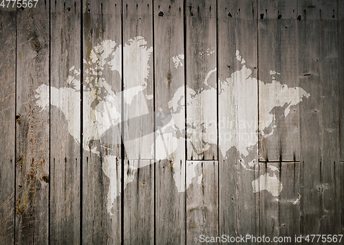 Image of World map on a wooden wall