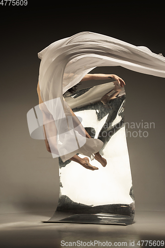 Image of Young and stylish modern ballet dancer on brown background