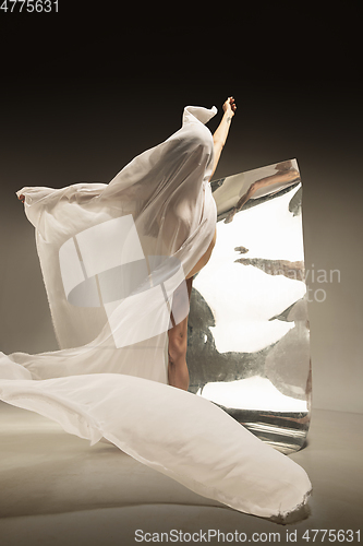 Image of Young and stylish modern ballet dancer on brown background