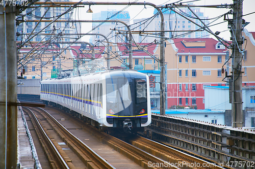 Image of Subway train arriving to station