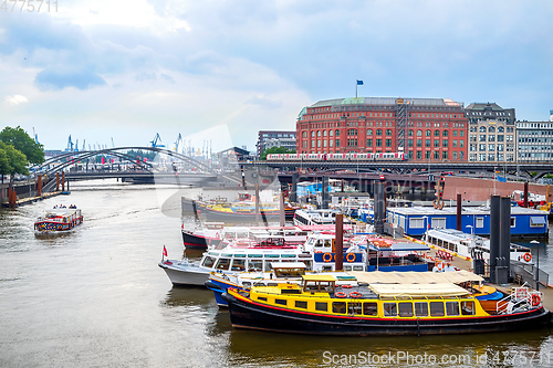 Image of Motor boats in Hamburg port