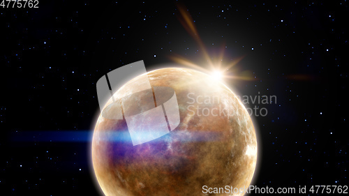 Image of sand planet in space with stars