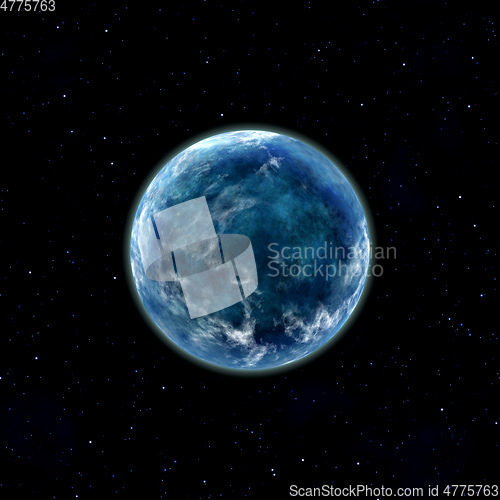 Image of blue planet in space with stars