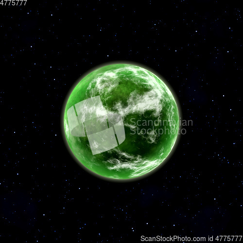 Image of green planet in space with stars