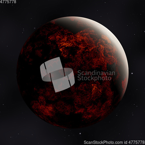 Image of red planet in space with stars