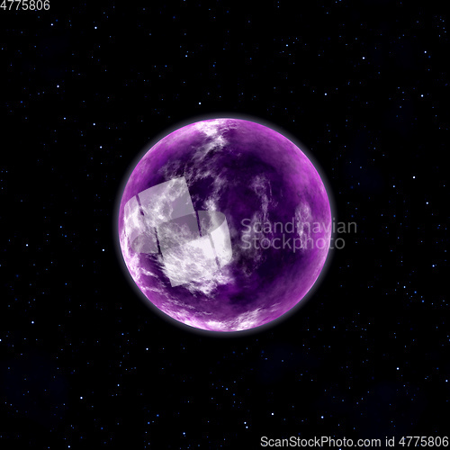 Image of purple planet in space with stars