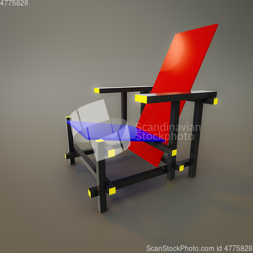 Image of red and blue chair of the year 1917 by designer Rietveld