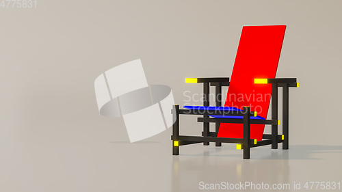 Image of red and blue chair of the year 1917 by designer Rietveld