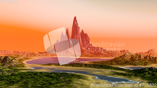 Image of fantasy landscape scenery at dawn