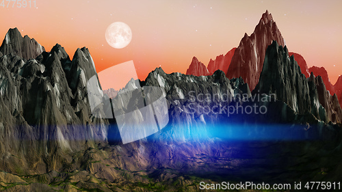 Image of fantasy landscape scenery at dawn