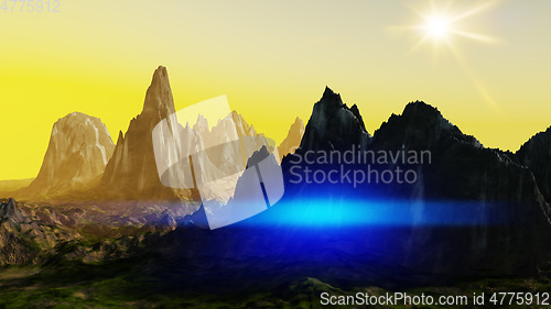 Image of fantasy landscape scenery at dawn