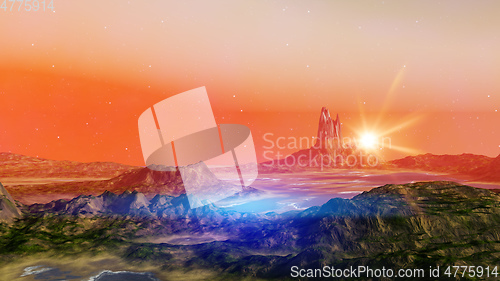 Image of fantasy landscape scenery at dawn