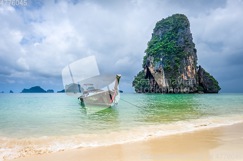 Image of Long tail boat on Phra Nang Beach, Krabi, Thailand