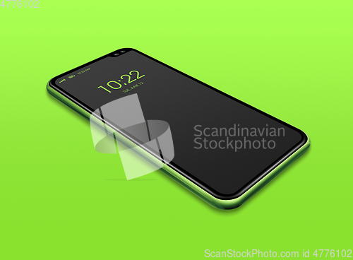 Image of All-screen black smartphone mockup isolated on green. 3D render
