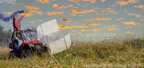 Image of  colorful torches while driving a off road buggy car