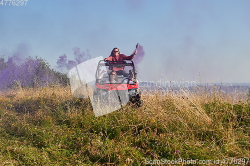 Image of  colorful torches while driving a off road buggy car