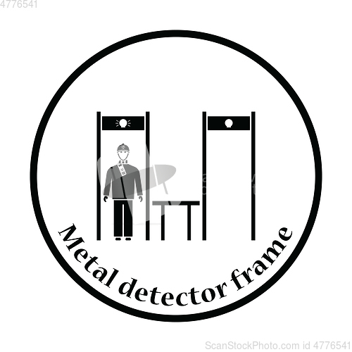 Image of Stadium metal detector frame with inspecting fan icon