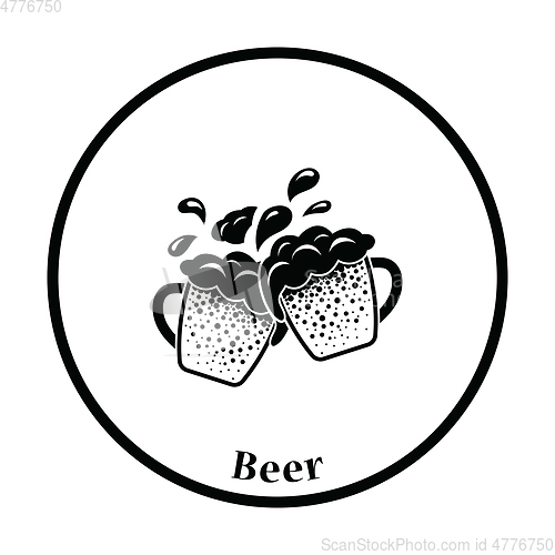 Image of Two clinking beer mugs with fly off foam icon