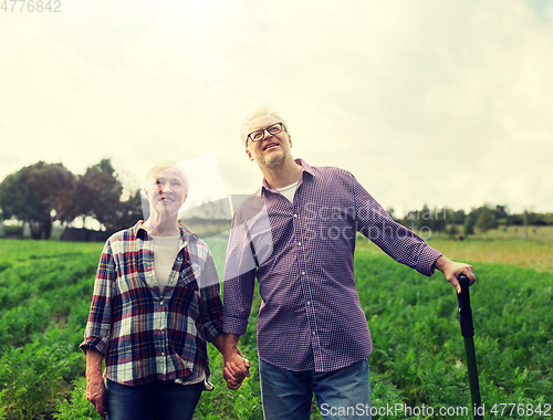 Image of happy senior couple at summer farm