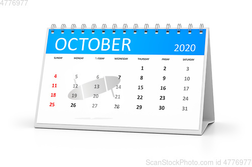 Image of table calendar 2020 october