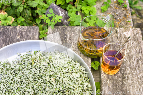 Image of verbena tea on old wooden planks