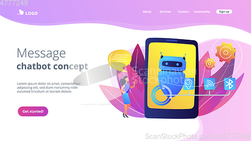 Image of Chatbot virtual assistant via messagingconcept landing page.