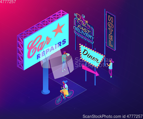 Image of Outdoor advertising design isometric 3D concept illustration.