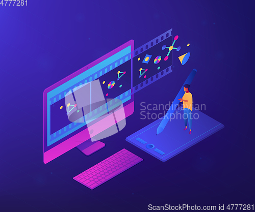 Image of Motion graphic design isometric 3D concept illustration.