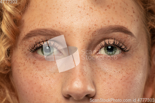 Image of Beautiful young woman\'s eyes close-up, perfect skincare concept